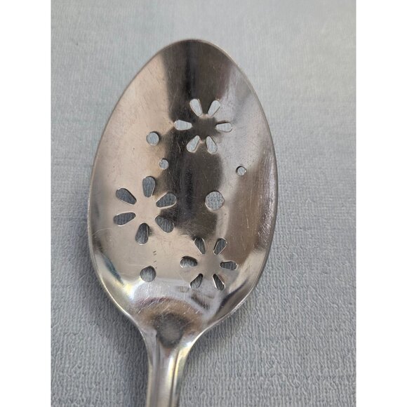 Vintage EKCO Stainless Steel Slotted Chevron Serving Spoons Set USA - Picture 3 of 5